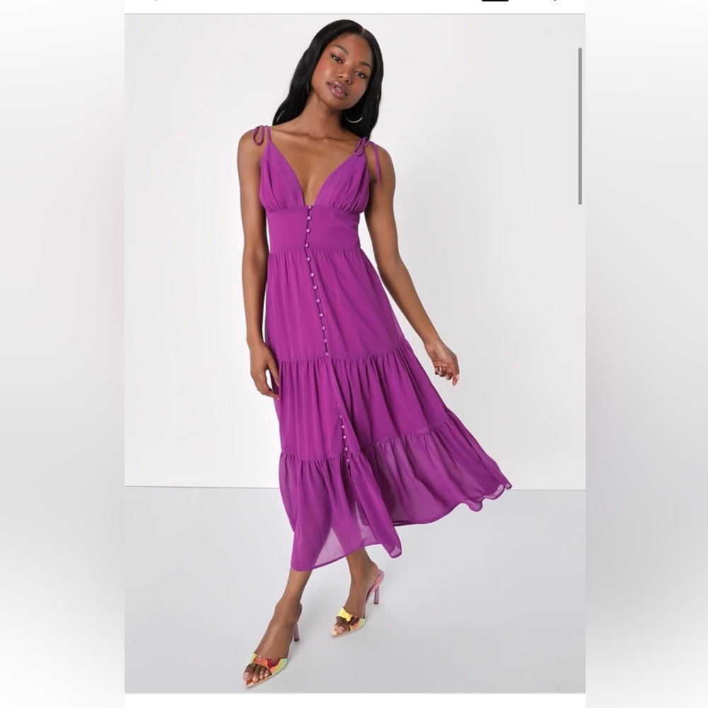 Lulus Everlasting Sight Purple Tie-Strap
Midi Dress Large